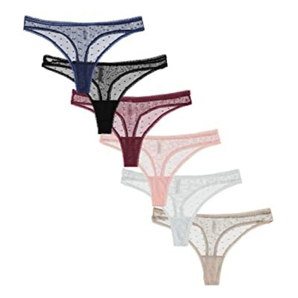 Free To Live Womens Multicolor Lace Stretch Thong Panties Size Medium Lot Of 6